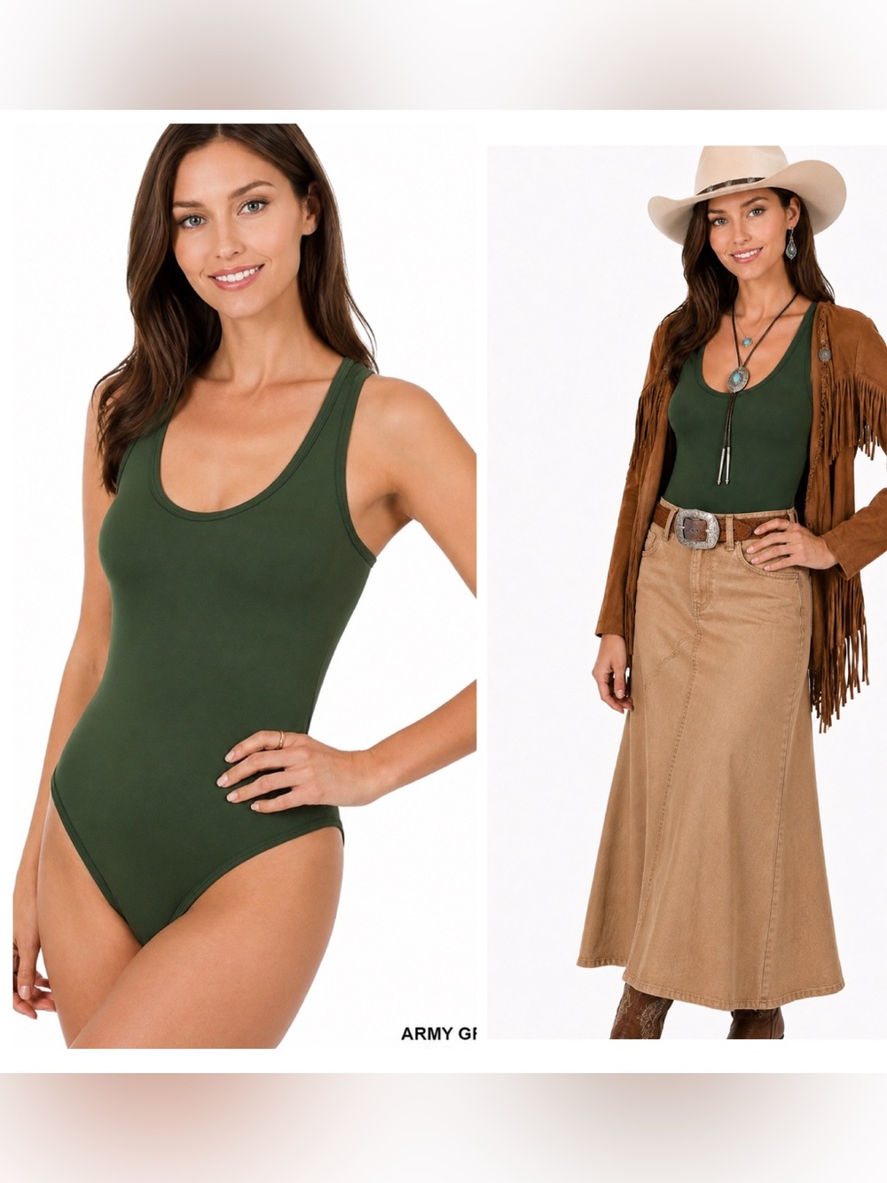 New Zenana Outfitters Scoop Neck Tank Bodysuit Army Green Soft Basic Layering